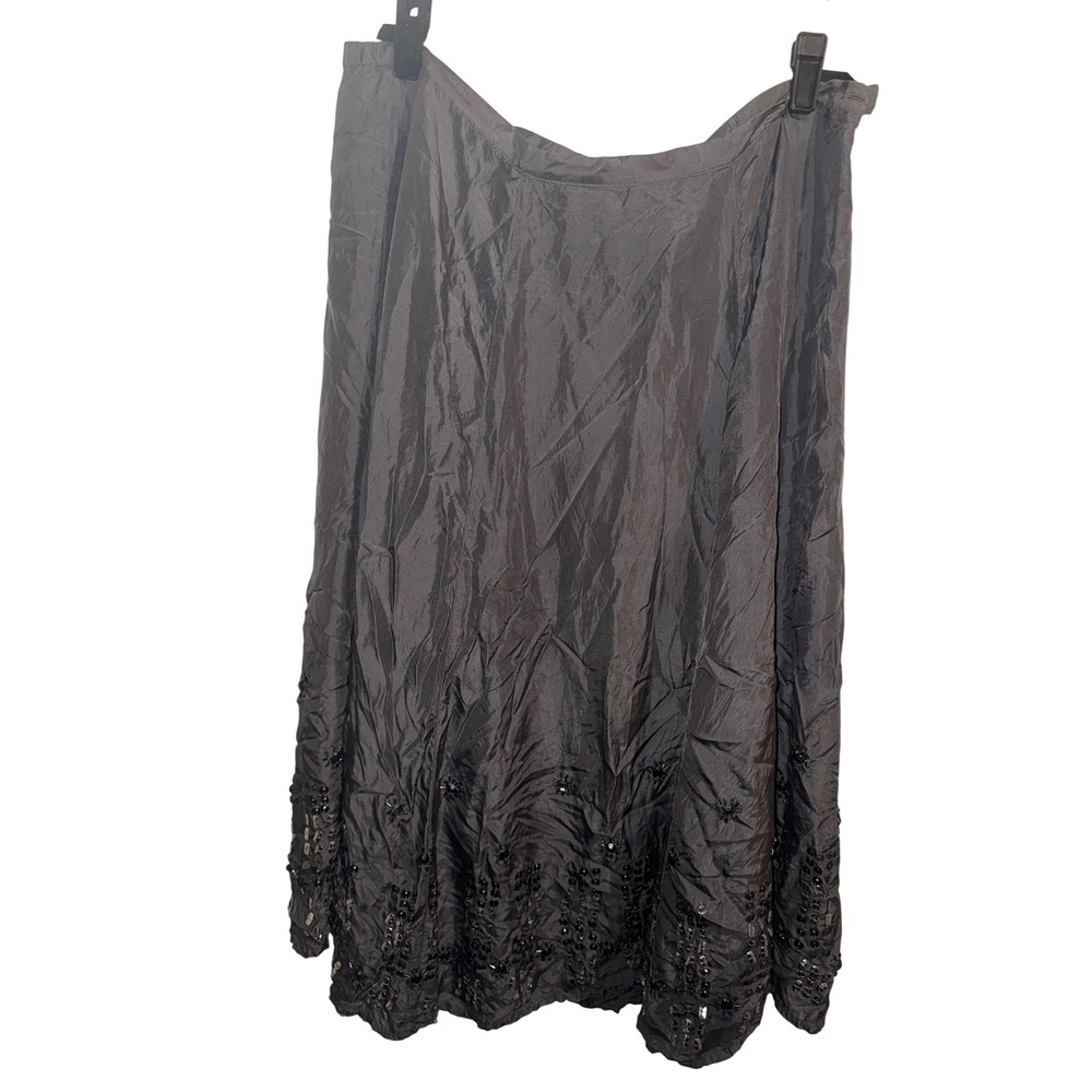 Chicos Silk Sequin Beaded Midi Skirt Gray Size XL Womens Dressy Modest